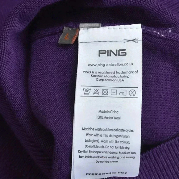 Ping Merino Wool Sweater Purple V-Neck Long Sleeve Size  Large - Picture 5 of 10